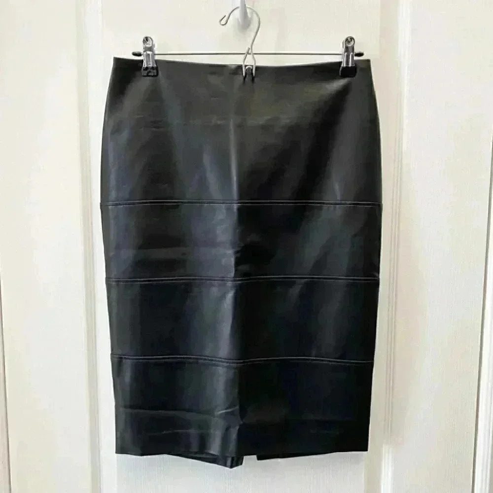 Reitman’s Black Faux Leather Pencil Skirt High Waisted Size 4 - Picture 5 of 16